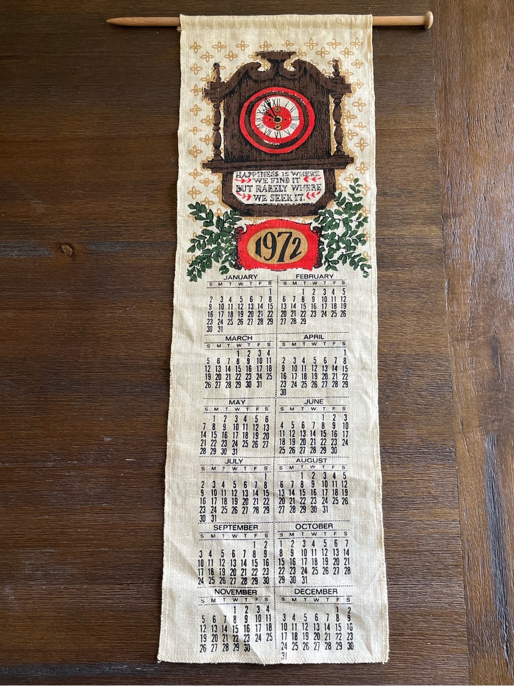 Vintage | 1972 Wall Calendar | Wood Clock Design